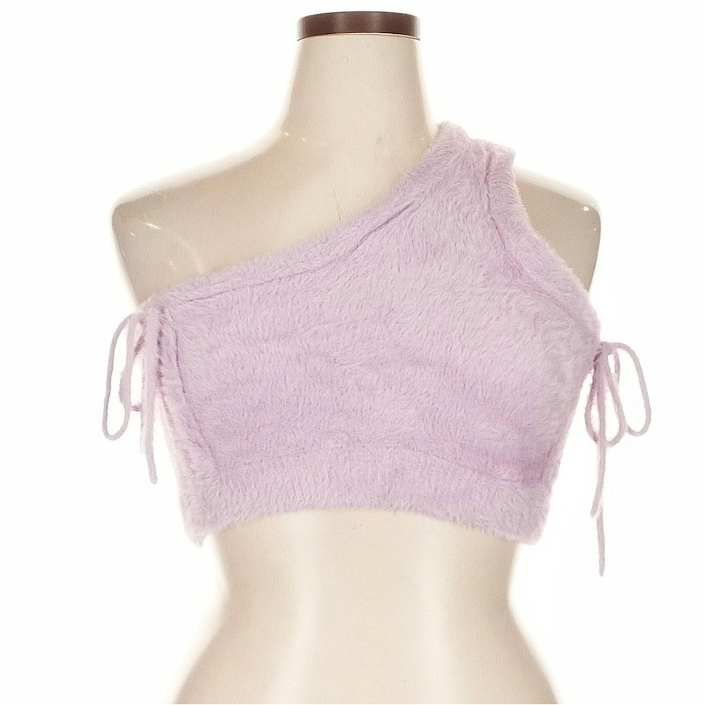 For Love & Lemons Lavender One-Shoulder Crop XL | Fuzzy Fall Top